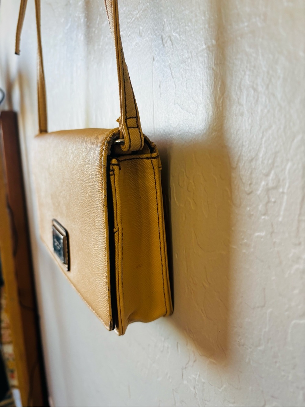 Tignanello saffiano leather Cream Crossbody Bag with Metal Logo Plate - Picture 8 of 9